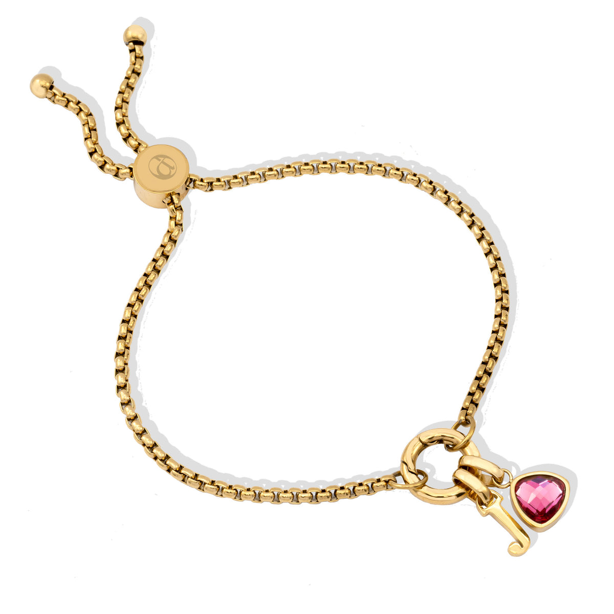 Adjustable Letter & birthstone bracelet gold - Personalized