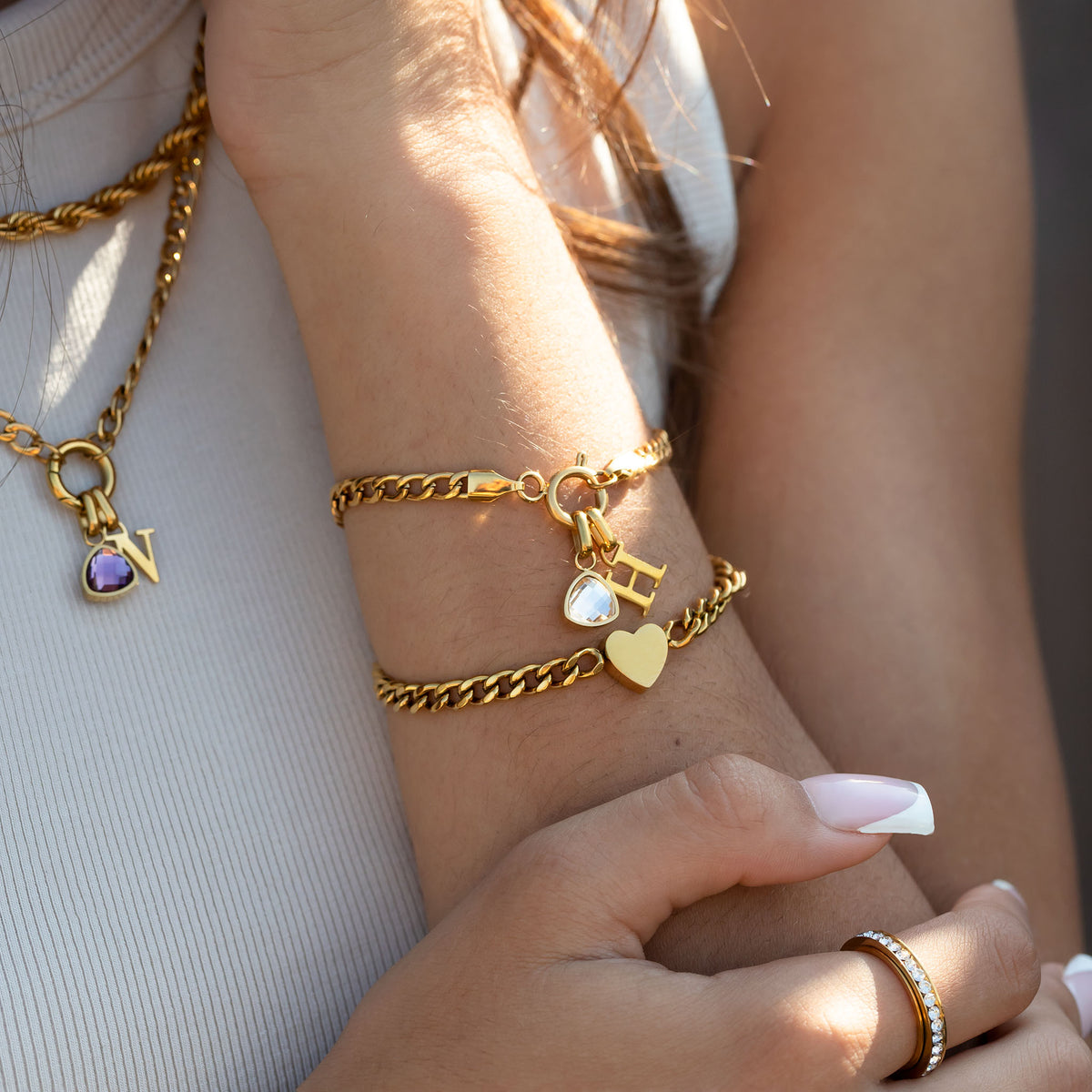 Letter & birthstone bracelet - No discoloration