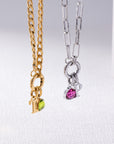 Loose letter & birthstone link chain silver
