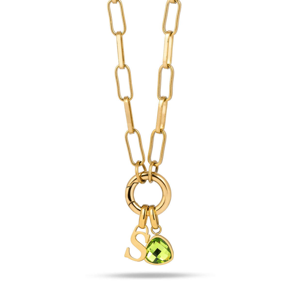 Letter & birthstone link chain gold - Personalized