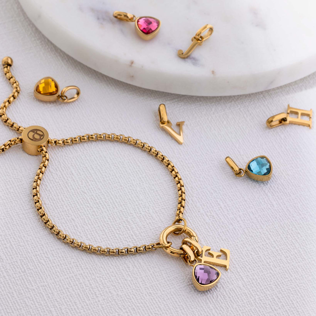 Adjustable Letter & birthstone bracelet - Stainless steel