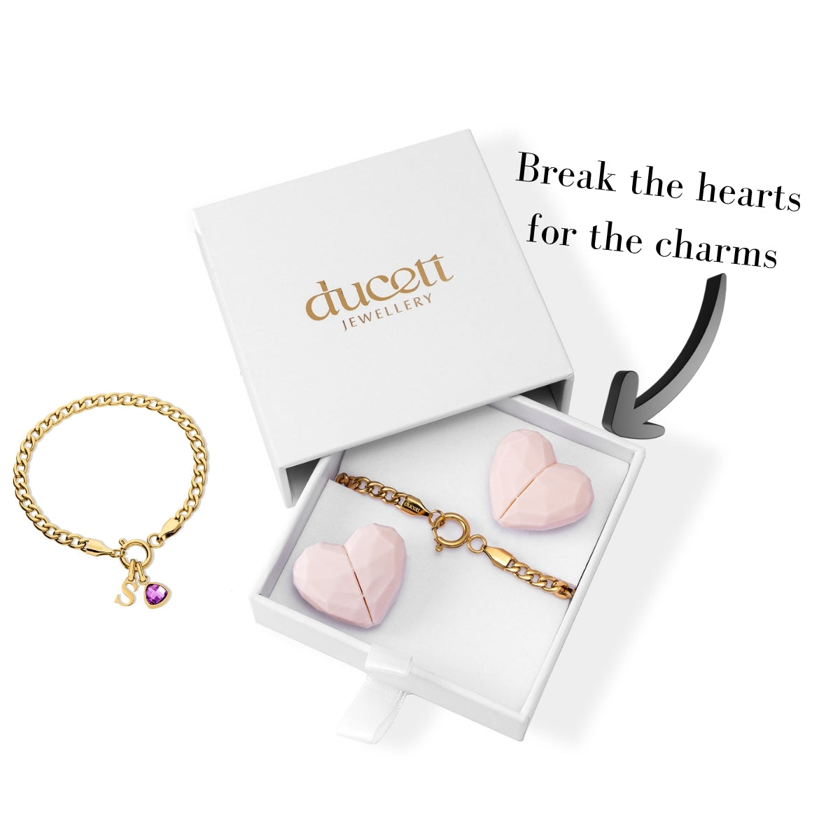 Letter & birthstone bracelet gold hearts - Personalized