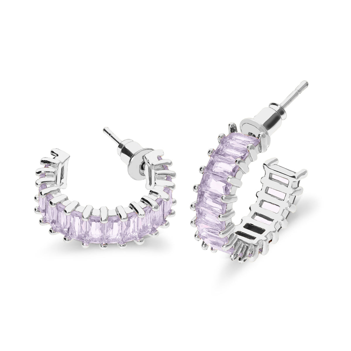 Coral stone earring purple silver - Stainless steel