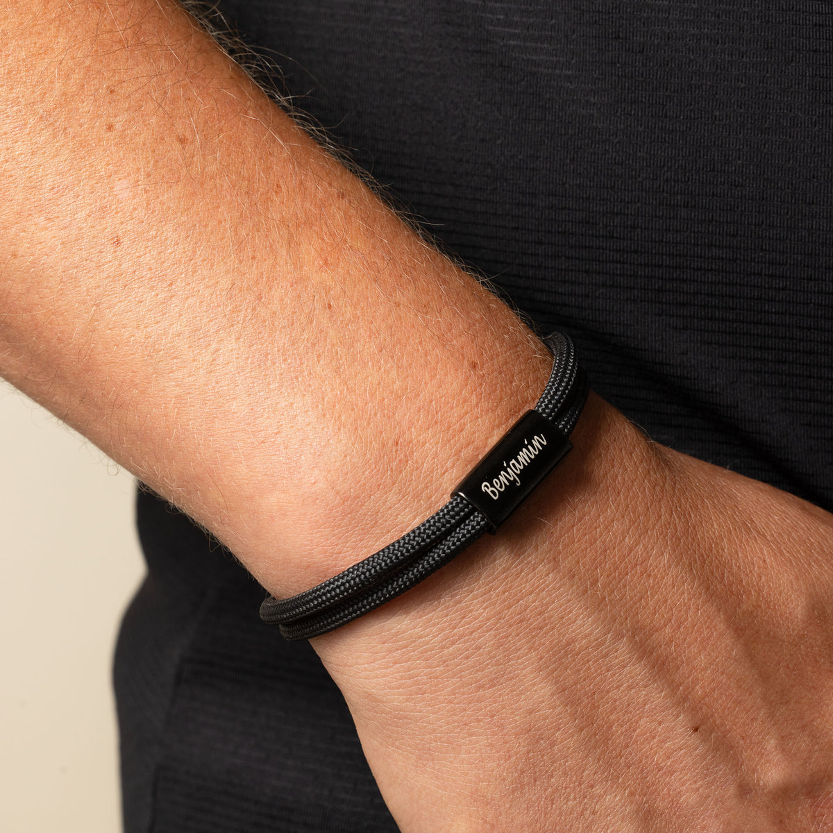 Rope bracelet black - worn