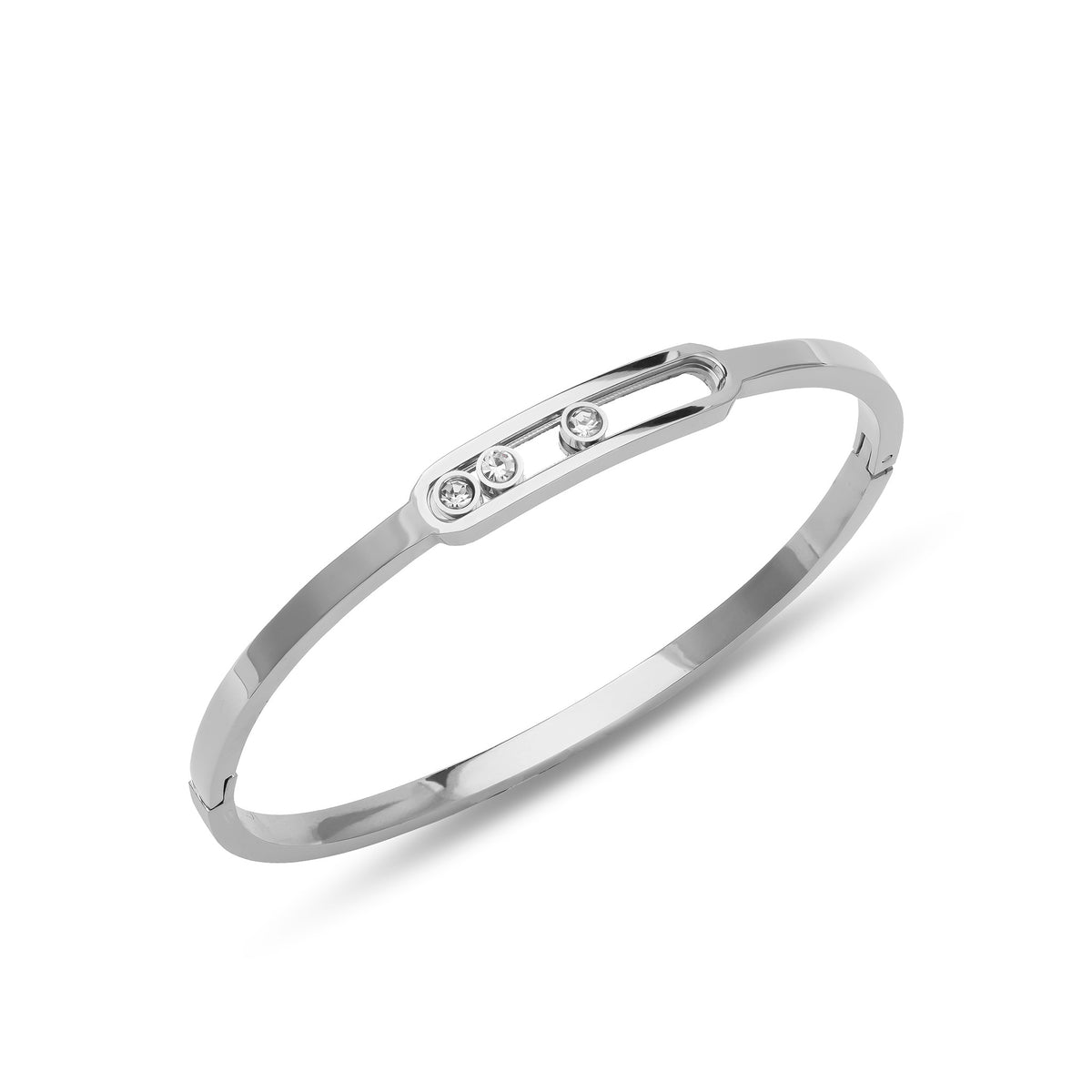 Bangle Moving Zirconia Silver - Stainless steel