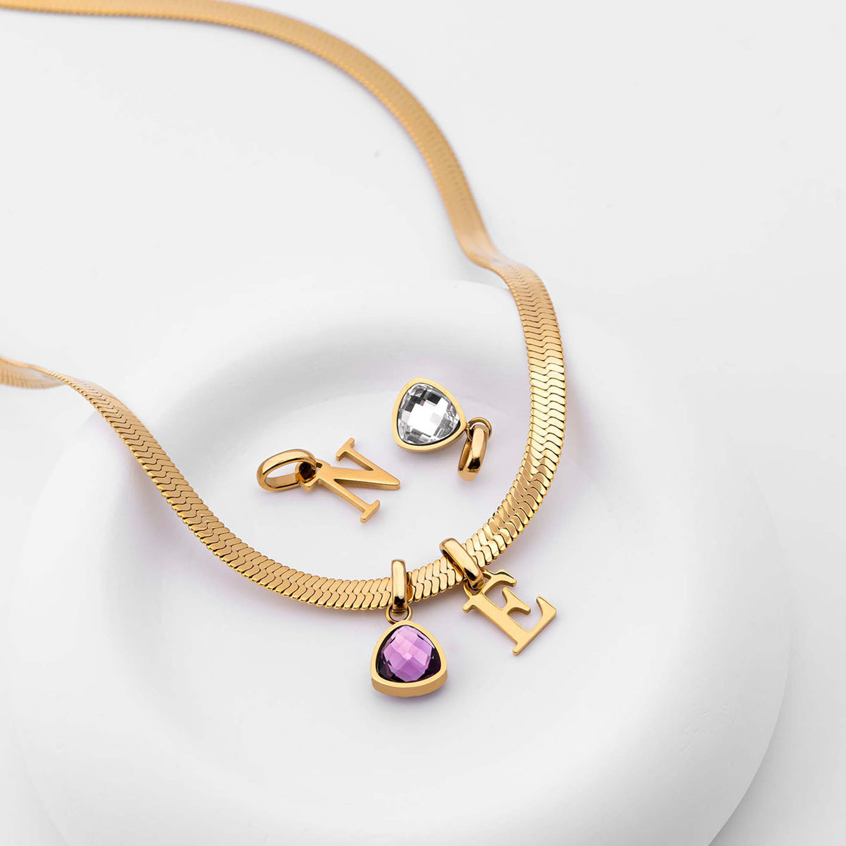 Letter & birthstone snake necklace - No discoloration