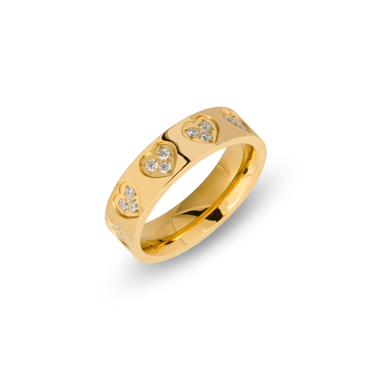 Zirconia heart ring gold - Stainless steel