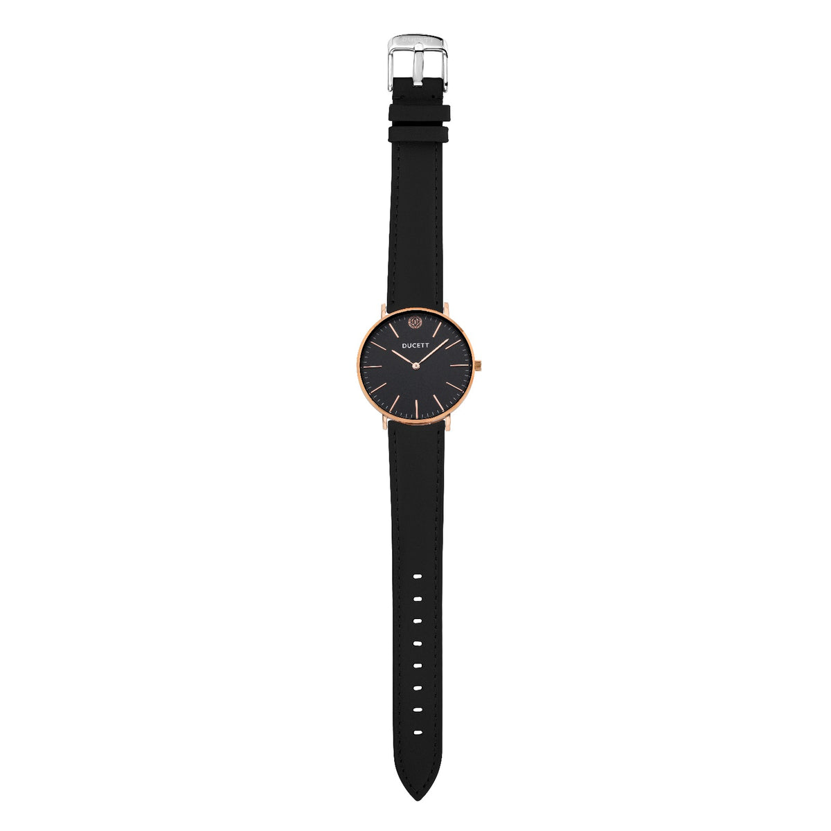 Black leather strap silver - Stainless steel