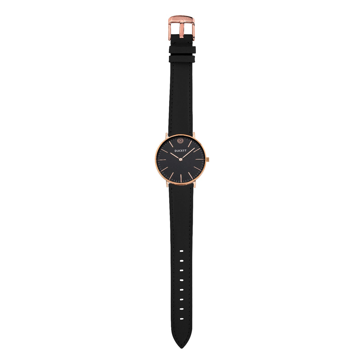 Black leather strap rosé gold - Stainless steel
