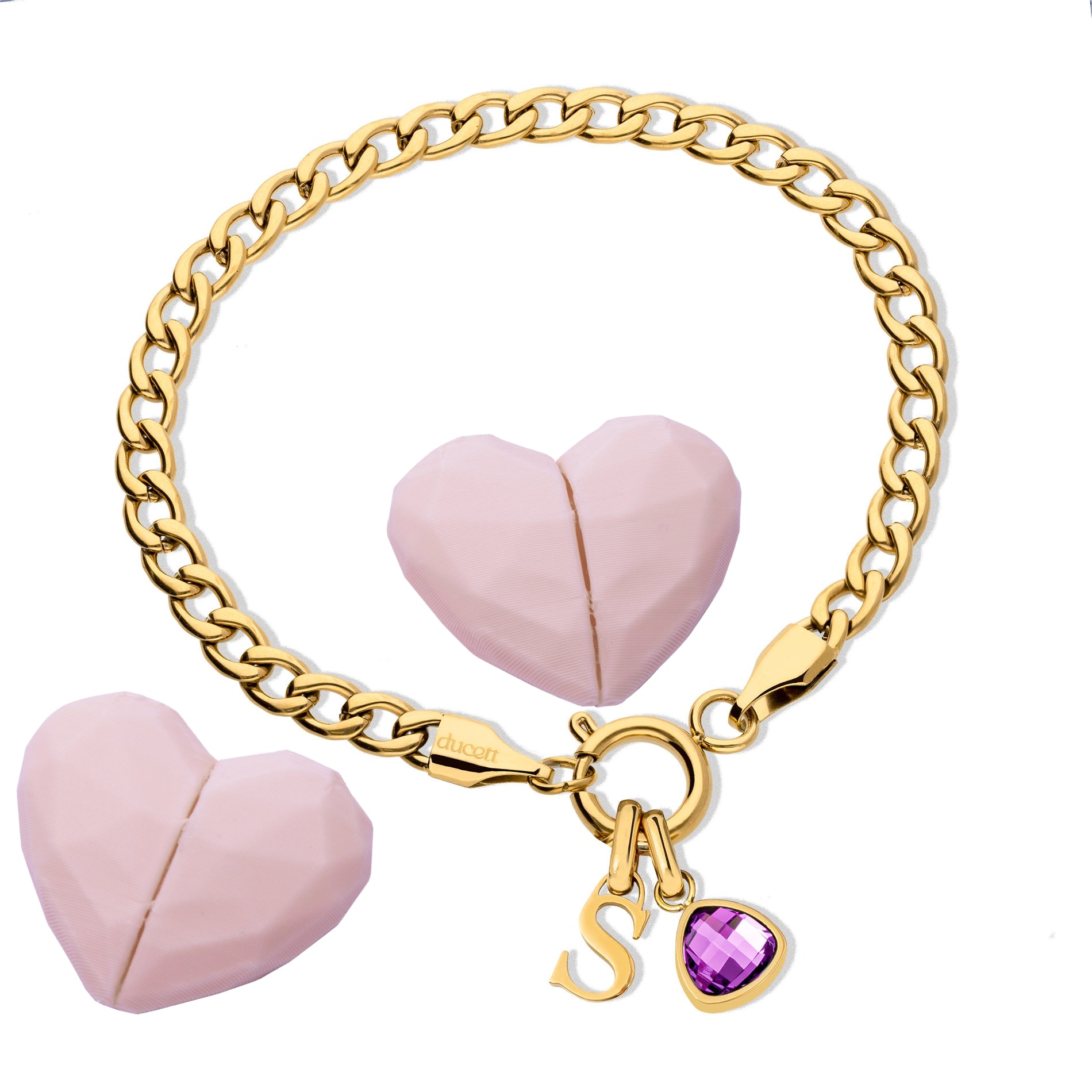 Letter &amp; birthstone bracelet gold hearts