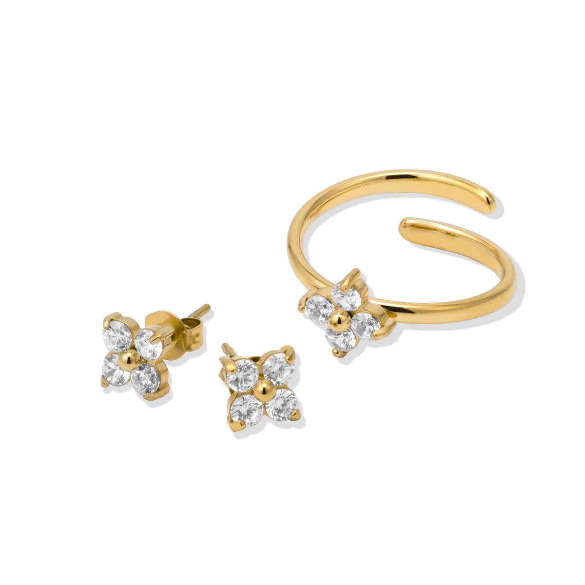 Mini blossom gold 18K set - ring and earrings