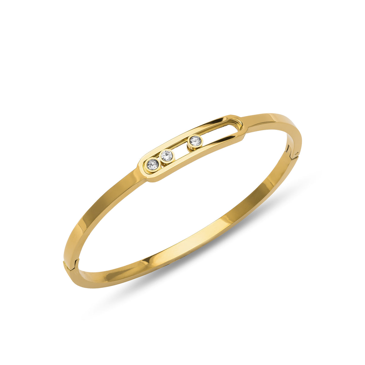 Bangle Moving Zirconia Gold - Stainless steel