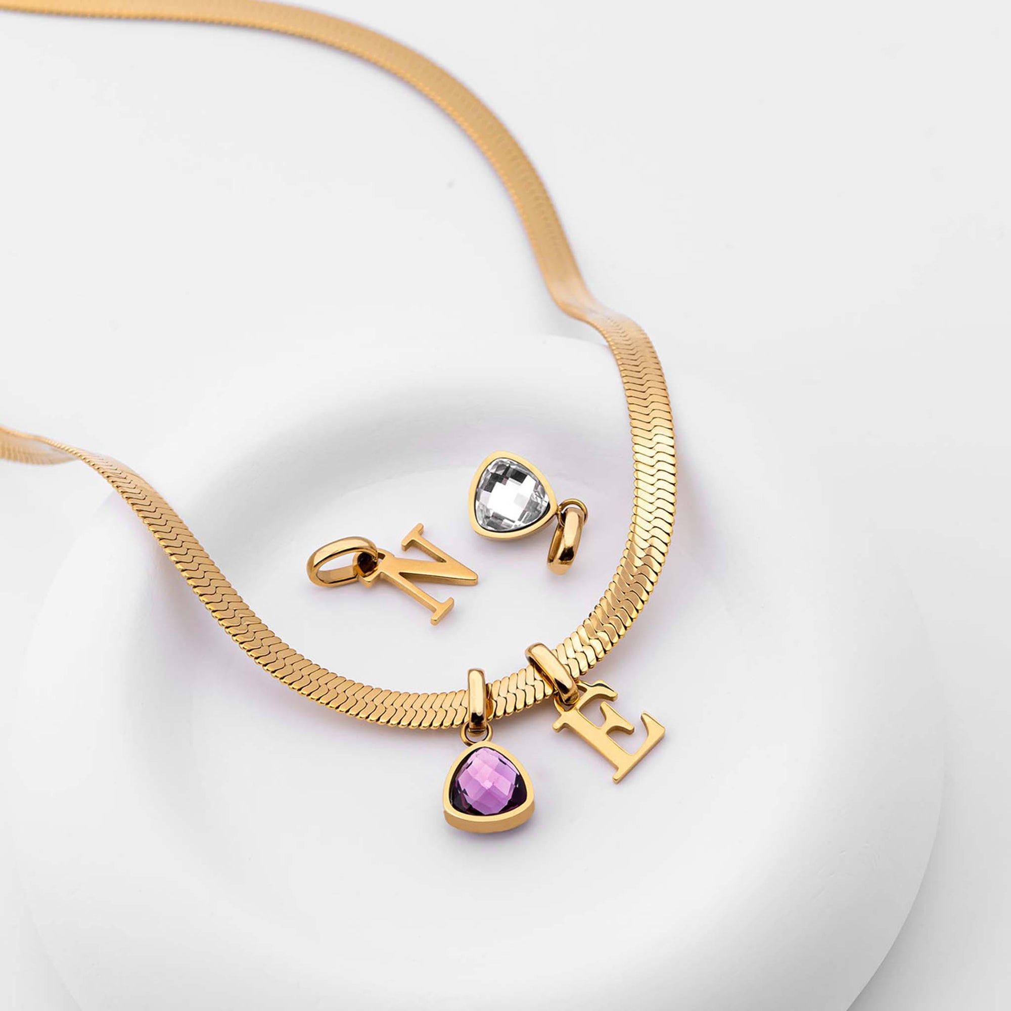 Letter & birthstone snake necklace - No discoloration